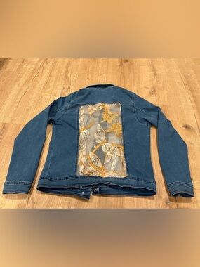 Custom Upcycled Women's Denim Jacket with Dragon Fly Panel
